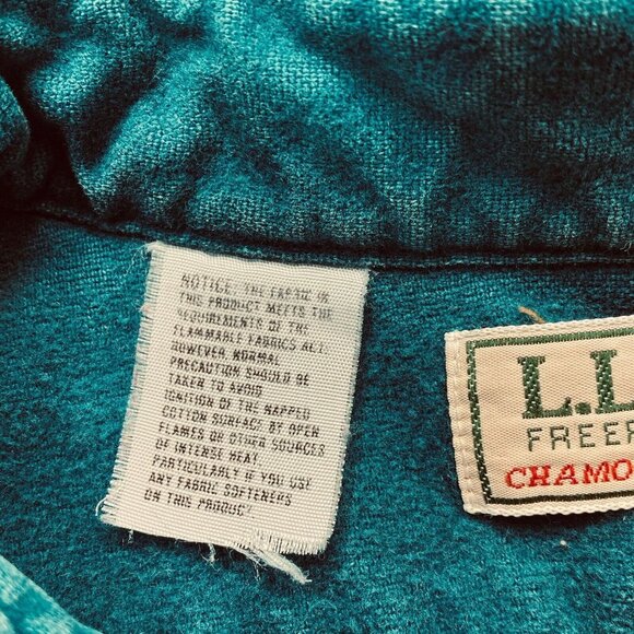Vintage LL‎ Bean Shirt Mens 17 Tall Aqua Chamois Flannel Distressed USA Camping - Picture 8 of 13